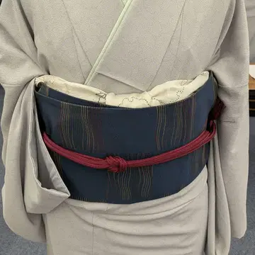 후쿠로 오비 자수 체크 패턴 평상 착용