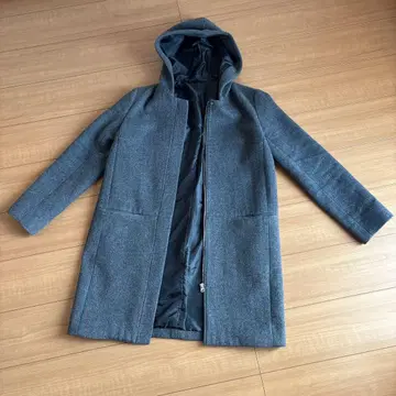 그레이 후드 부착 울 코트 M 사이즈