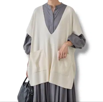 BEARDSLEY 비어즐리 V넥 니트 베스트 오버 사이즈 그레이색