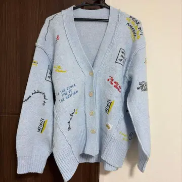 헬로 샌프란시스코 손글씨 오버 니트 가디건