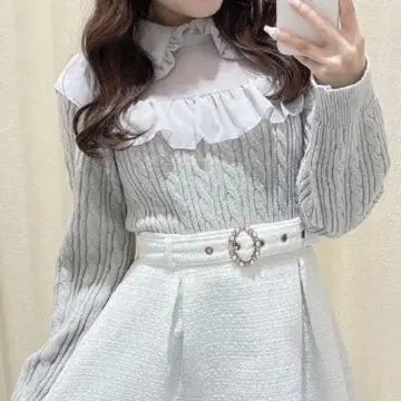 evelyn 쉬폰 옷깃 니트 아이스 그레이