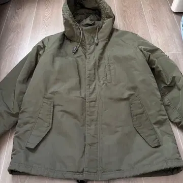 nano universe 후드 부착 코트 올리브