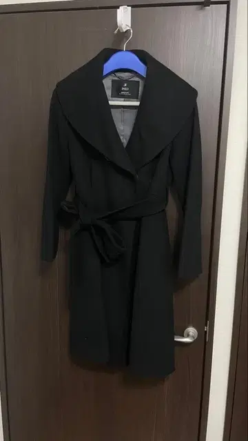 INED 캐시미어 혼방 블랙 롱 코트 벨트 포함