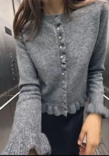 ZARA 자라 프릴 니트 가디건 그레이 M