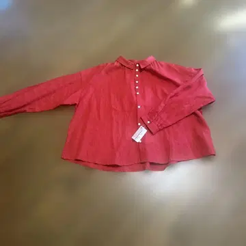 택 포함 미사용 새상품 ina 린넨 100% 빨간색 버튼 달린 셔츠