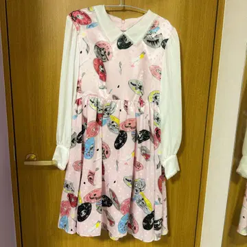 [ 미사용 ] MILK 레코드 패턴 원피스