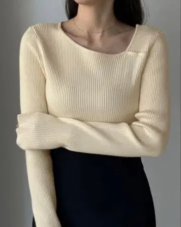 [ 배송비 포함 ] 새상품! 아지메 넥 리브 니트 아이보리 M