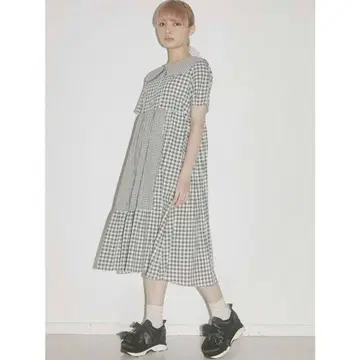 merry jenny 깅엄 스캘럽 칼라 원피스