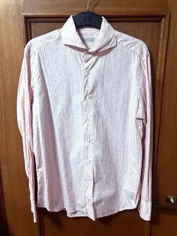 BARNEYS NEW YORK 셔츠 면 100% 핑크 스트라이프 도트