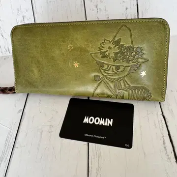 새상품 공식 MOOMIN 무민 천연 가죽 라운드 지퍼 장지갑 스너프킨