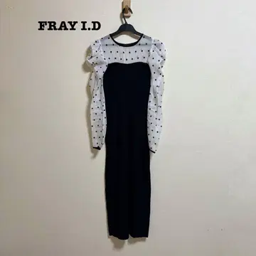 새상품급 프레이 아이디 오간자 슬리브 니트 콤비 원피스