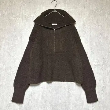 로리즈팜 하프 지퍼 니트 풀오버 브라운 크로셰 F