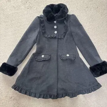 앙크루즈 그레이 프릴 울 혼방 롱 코트