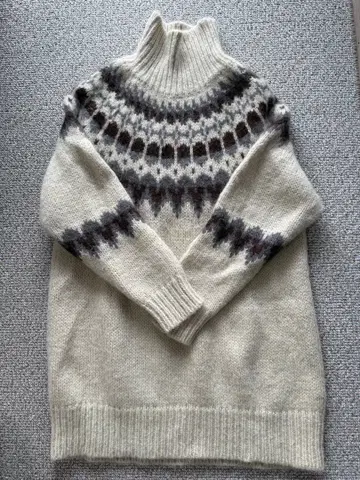 바토너 BATONER 노르딕 무늬 모헤어 알파카 니트 스웨터 롱 기장