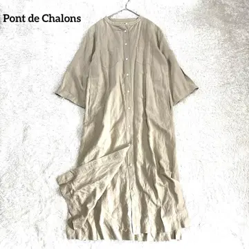 폰데샤론 린넨 혼방 밴드 카라 롱 원피스 M 베이지 겉옷