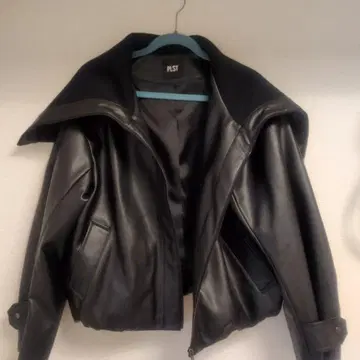PLST 블랙 가죽 더블 라이더 자켓