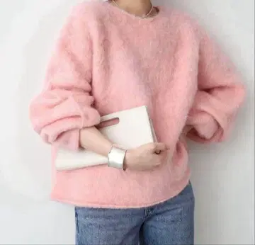 클리닝 완료 슬로브 이에나 모헤어 샤기 니트 풀오버 핑크