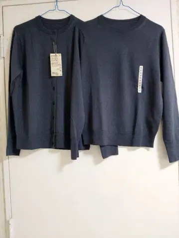 세탁 가능한 울 하이 게이지, 크루넥 스웨터, 크루넥 가디건 M 2점