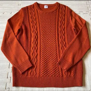 EDIFICE 울 100 스웨터 벽돌색 케이블 니트 스웨터