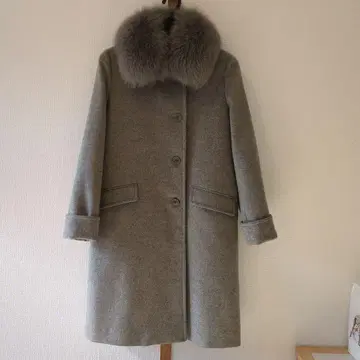 그레이 울 롱 코트 퍼 카라 부착