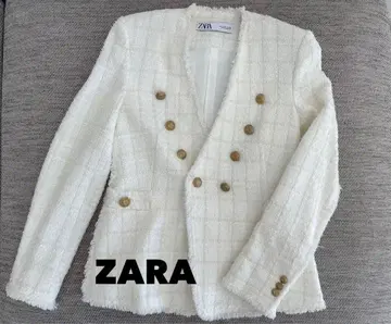 ZARA 화이트 트위드 더블 브레스트 자켓