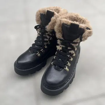 천연 가죽 퍼 블랙 레더 워크 부츠