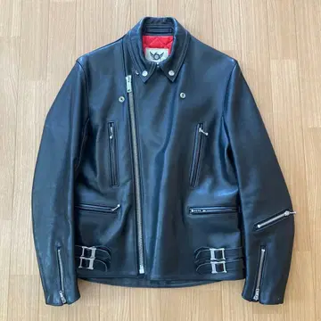 666 Leather Wear 블랙 더블 라이더 자켓 36