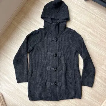 다크 그레이 후드 부착 더플 코트