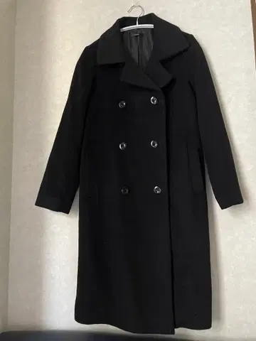 블랙 더블 브레스트 롱 코트