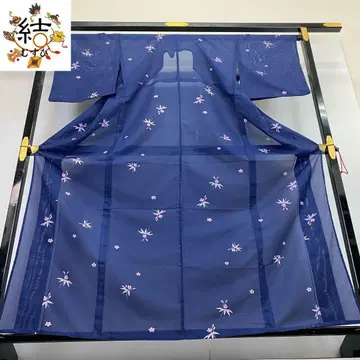 MK-1044 여름 기모노 코몬 명주 도라지꽃 금색 파란색