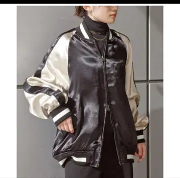 별주 바이컬러 새틴 자켓/블랙