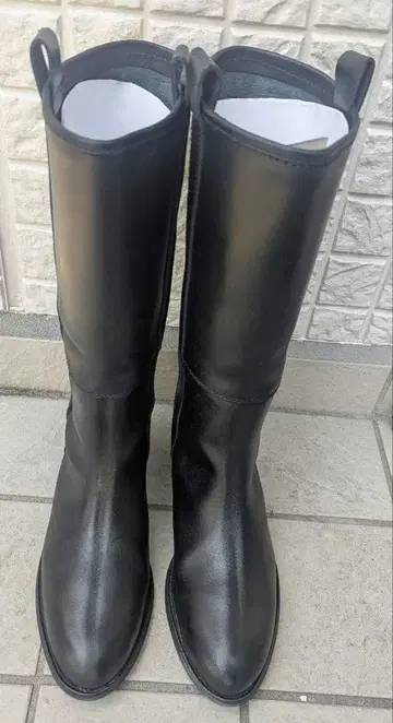 SKA 블랙 가죽 롱 부츠 사이드 루프 포함