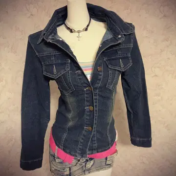 헤이세이 갸루 Y2K 다크 데님 자켓 그런지