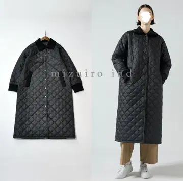 미즈이로 인드 리브 칼라 퀼팅 롱 코트