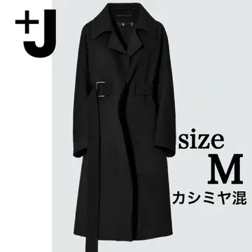 유니클로 +j 캐시미어 블렌드 랩 롱 코트 벨트 블랙 M