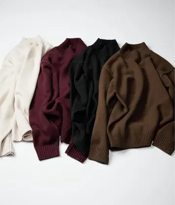 유니클로C 로우게이지 하이넥 스웨터 브라운