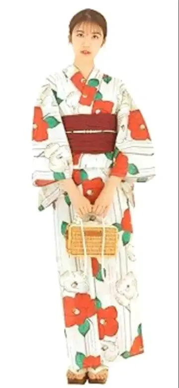 꽃무늬 유카타 오비 세트 화이트, 레드, 그린