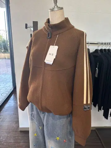 브라운 니트 블루종