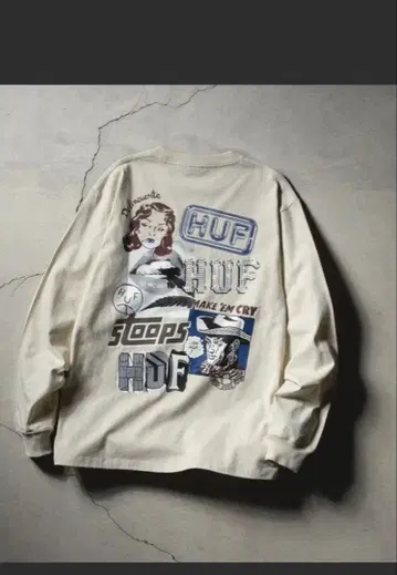 HUF 롱 슬리브 T셔츠 크림색