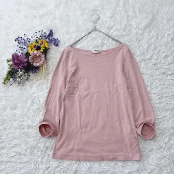 오라리 이에나 7부 소매 티셔츠 보트넥 더스티 핑크 S