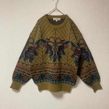 니트 스웨터 올 패턴 브라운 남성용 구제 의류 빈티지