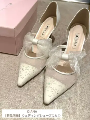[ 새상품급 ] Diana 브라이덜 신발 리본 라메 화이트 하이힐