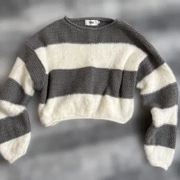 AZUL by MOUSSY 크롭 니트 F 그레이/화이트