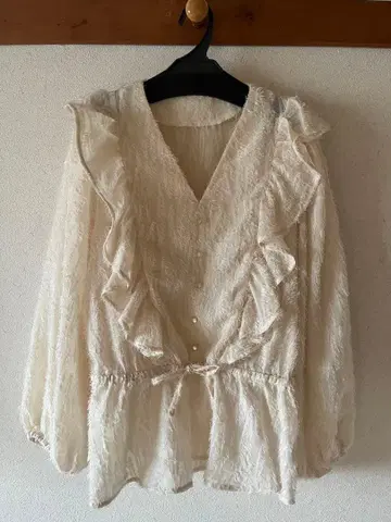 STYLE DELI [ LUXE ] 패턴 프린지 시어 블라우스 에크루