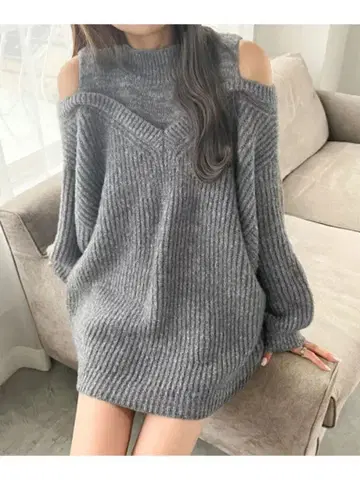 Heather 어깨 트임 니트 그레이