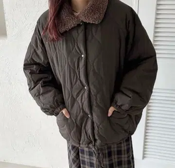 raffime 퍼 옷깃 퀼팅 블루종 차콜