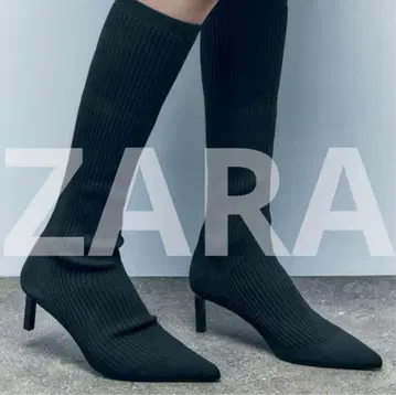 ZARA 블랙 니트 롱 부츠 하이힐