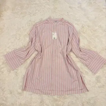 택 포함 새상품 노카라 샤 원피스 스트라이프 핑크 미니 튜닉 가을