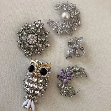 올빼미 디자인 크리스탈 브로치 등 5점