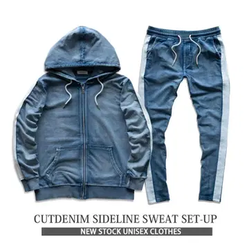 S1 라인 데님 셋업 사이드 라인 상하의 세트 룸웨어 / 파랑 L